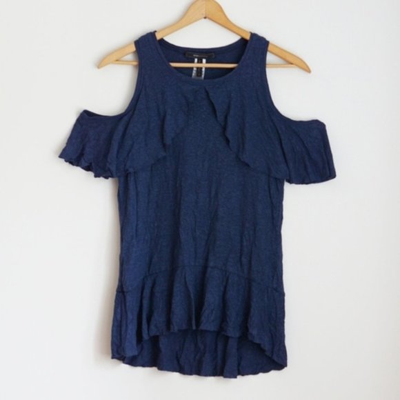 BCBGMazAzria Cold Shoulder Ruffle Overlay Top - Picture 3 of 6